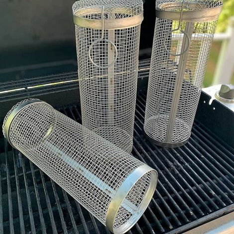 20×9cm Runder Grillkorb Aus Edelstahl Mit Zylindrischem Grillkorb Für Grillklingen Im Freien, Fritteusen Grillzubehör 3 Stück