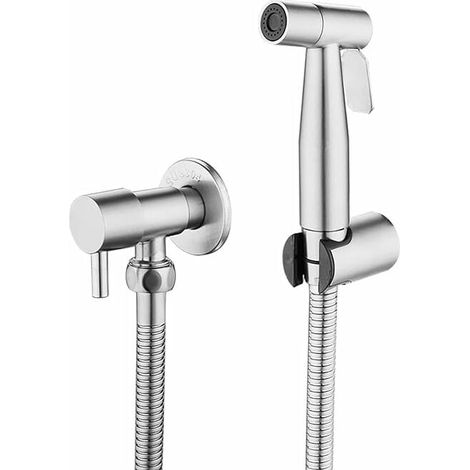 Spritzpistolen-kit Für Toiletten, Aus Edelstahl 304, Ohne Stanzung, Spülbooster, Mit G1/2"-schläuchen Und T-ventil, Silber