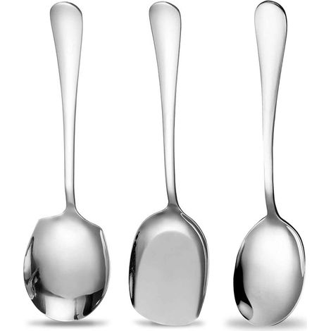 Set Aus 3 Großen Servierlöffeln Aus Edelstahl Mit Langen Griffen Zum Servieren Von Suppe, In Der Küche Und Im Restaurant