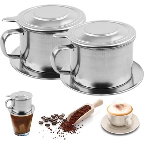 Vietnamesischer Kaffeedripper, 2er-set Aus Edelstahl, Vietnamesischer Kaffeefilter 3, 3x2,5 Zoll, Wiederverwendbares Professionelles Zubehör, Dripper, Filter