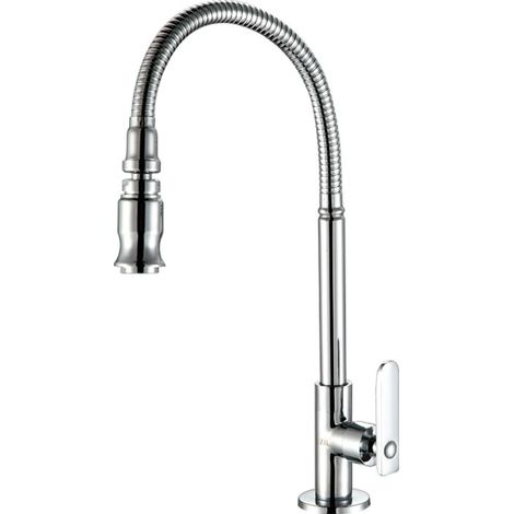 Küchen- Und Gartenarmatur Aus Edelstahl Mit 360-grad-schwenkauslauf Und Herausziehbarem Brausekopf, Für Spüle, Waschküche, Nur Kaltes Wasser, Verchromte Ausführung (ohne Schlauch)