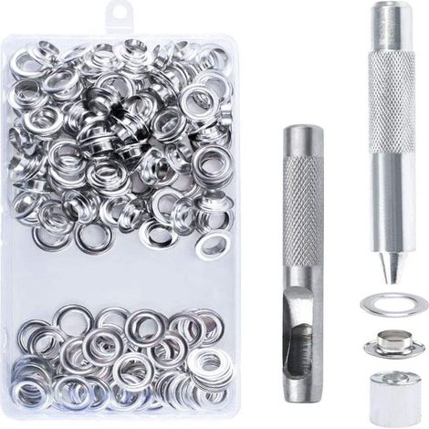 100-teiliges Ösen-kit, 10 Mm Ösen Für Planen, Ösen-hülle, Grommet-kit Mit 3-teiligem Werkzeug, Ösen Für Planen, Schuhe, Kleidung, Zelte