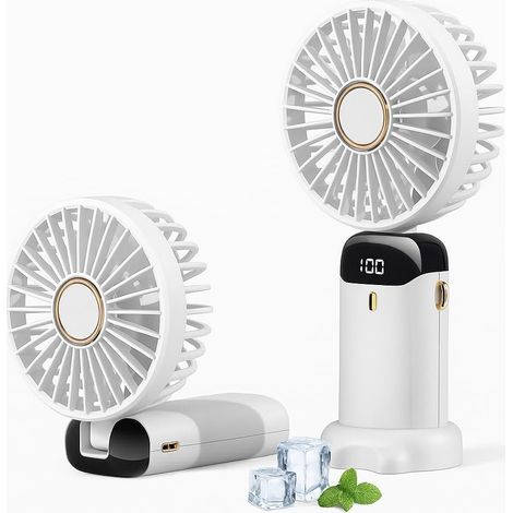 Générique Ventilateur Usb Blanc Rechargeable Portable,mini Ventilateur De Bureau À Main, 5 Vitesses Mit Basis, Led-anzeige, Leise, Faltbar 800 Mah, (weiß)