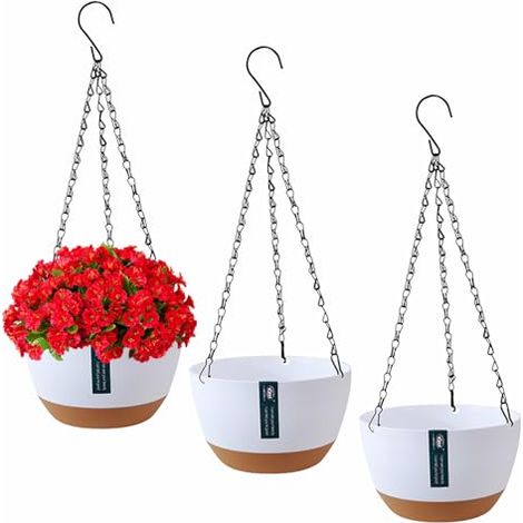 3er-set Hängende Blumentöpfe Mit Drainagelöchern Und Untersettern, Hängepflanzenhalter Für Außen- Und Innenbereich, Blumenampel Für Pflanzen Und Blumen (weiß)