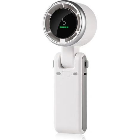 Mini Tragbarer Wiederaufladbarer Ventilator, 5 Hohe Geschwindigkeiten, Einstellbar, 3600 Mah, Reiseventilator, Reiseventilator, Turboventilator, Nackenventilator, Weiß