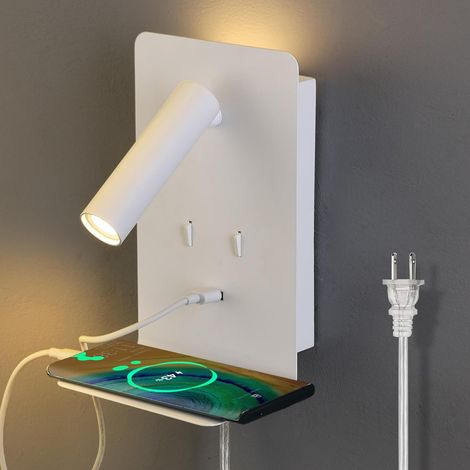 Steckdosen-wandleuchte Für Schlafzimmer, Led-leseleuchte Mit Schalter Und Usb-anschluss, 3000k (weiß)