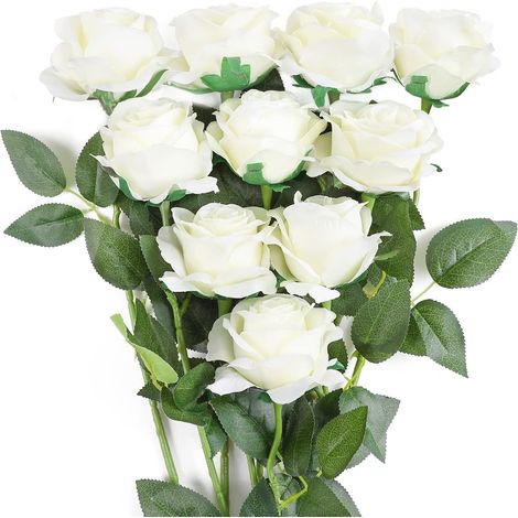 10 Kunstrosen, Strauß Aus Künstlichen Blumen Mit Einzelnen Langen Stielen, Geeignet Für Die Dekoration Von Haus, Hochzeiten Und Festen (8 Cm).