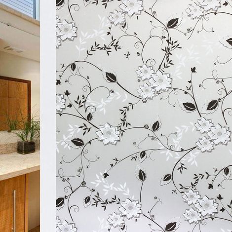 Blickdichte Fensterfolie, Elektrostatische Glasfolie Mit Blumenmuster, 45 Cm X 200 Cm