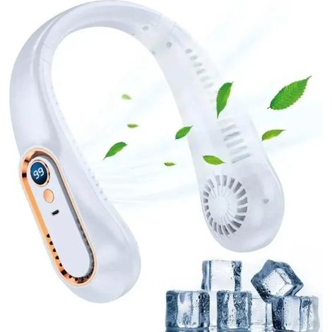 Halsventilator, Kühlplatte Und Led-licht Mit数字-anzeige, Tragbar, Hängend, Blattlos, Wiederaufladbar Für Damen Und Herren, Urlaub, Reise, Camping (weiß)