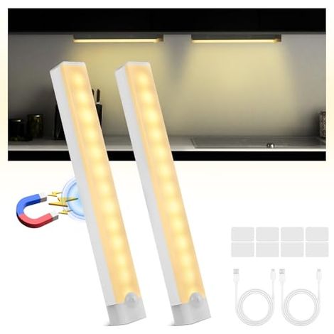 2 Stück Innenbewegungsmelder, 20 Cm Schranklampe Mit 3 Modi, Led-schrankleiste, Kabellose Nachtlicht-bewegungssensor-lampe Für Küche, Treppe, Flur Und Schrank
