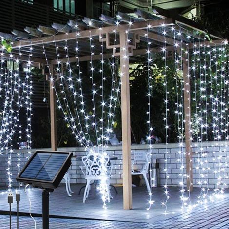 Solar-lichterkette Für Den Außenbereich 3 M X 3 M, 300 Led, 8 Lichtmodi, Wasserdicht, Ideal Für Weihnachten, Feste, Hochzeiten, Zuhause Oder Schlafzimmer (kaltweiß).