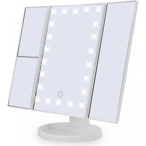 Makeup-spiegel, Dreiteiliger Vergrößerungsspiegel Mit 22 Leds, Beleuchteter Spiegel Mit 10x/3x/2x Vergrößerung Und Touchscreen, Dual-stromversorgung, Einstellbare 180°-rotation