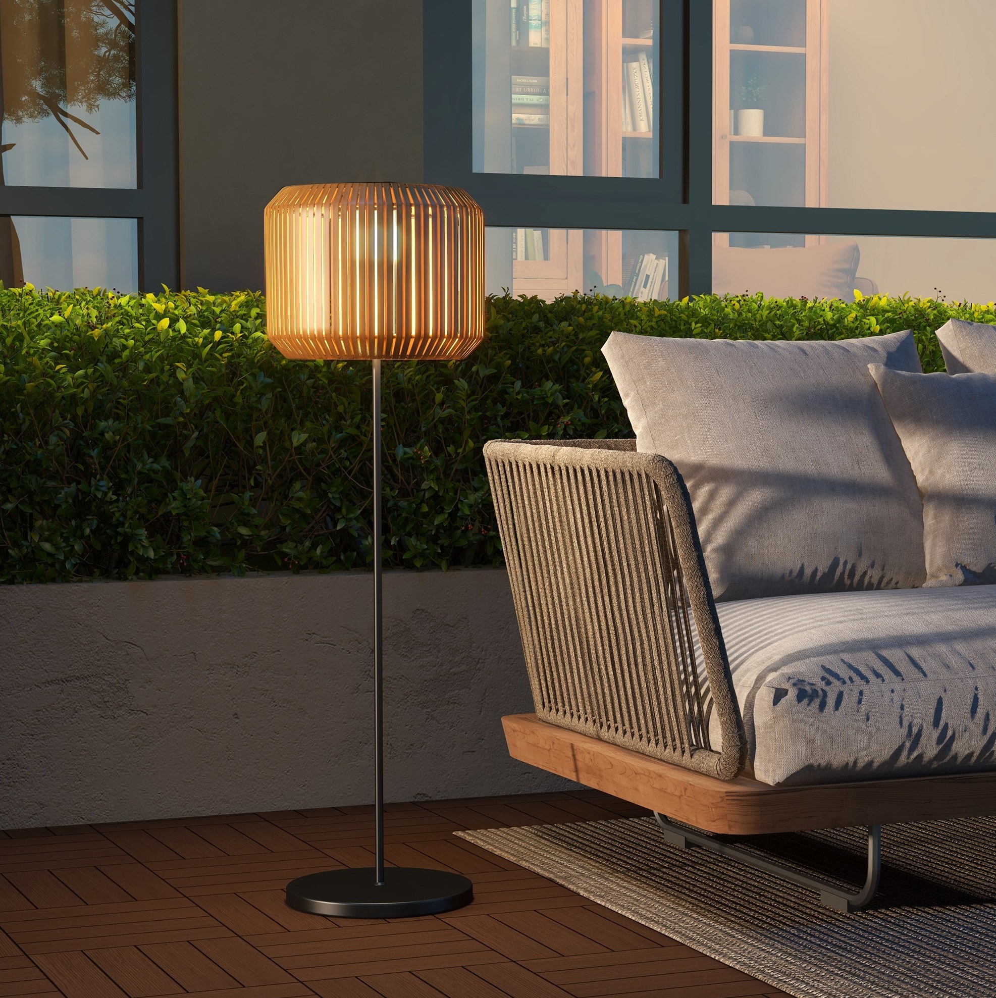 Solar-gartenleuchte In Rattanoptik Mit Warmweißer Led, Ip44, Stahl Und Polyrattan, 130 Cm