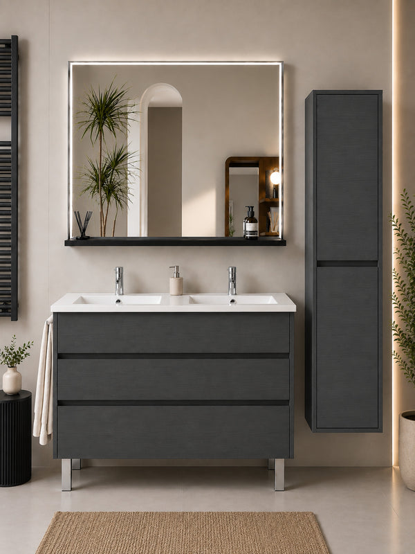 Badmöbel Mit Waschbecken Origenbath Imperia Ohne Spiegel 120x45 Cm Doppelwaschbecken Graphit Mit Säule
