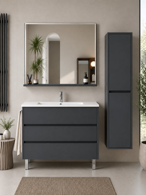 Badmöbel Mit Waschbecken Origenbath Imperia Ohne Spiegel 60x45 Cm Graphit Mit Säule