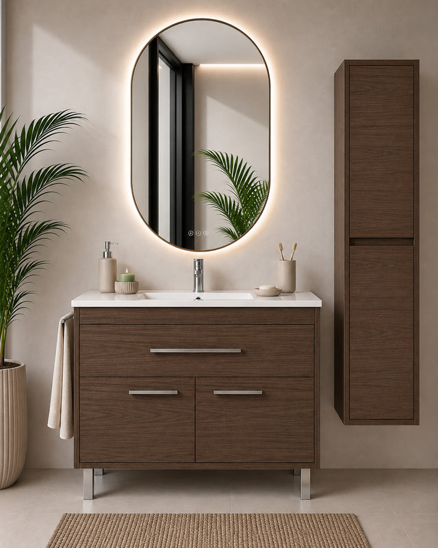 Badmöbel Mit Waschbecken Origenbath Bahia Ohne Spiegel 100x40 Cm Esche Tea Mit Säule