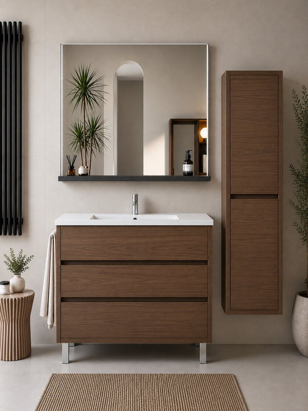 Badmöbel Mit Waschbecken Origenbath Imperia Ohne Spiegel 100x45 Cm Esche Tea Mit Säule
