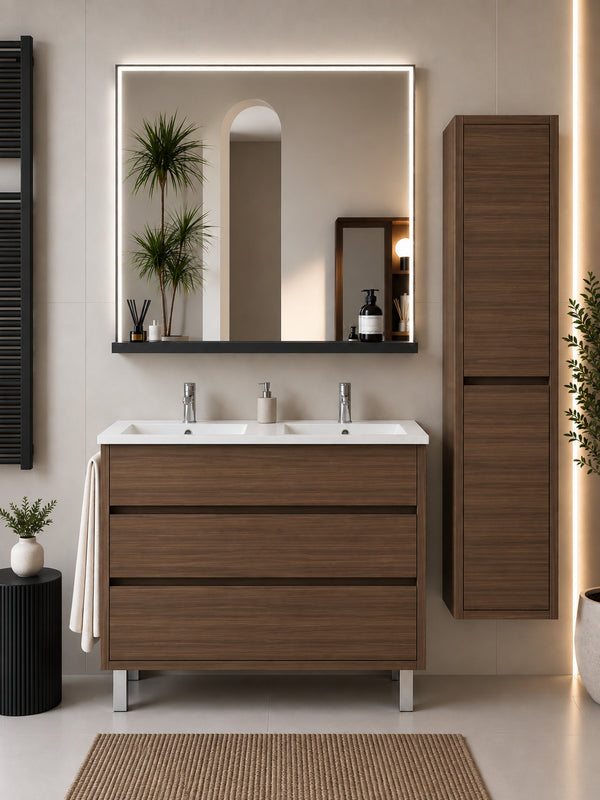 Badmöbel Mit Waschbecken Origenbath Imperia Ohne Spiegel 120x45 Cm Doppelwaschbecken Esche Tea Mit Säule
