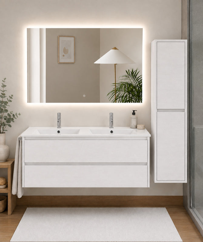 Badmöbel Mit Waschbecken Origenbath Ibiza Ohne Spiegel 120x45 Cm Doppelwaschbecken Nordisch Weiß Mit Säule