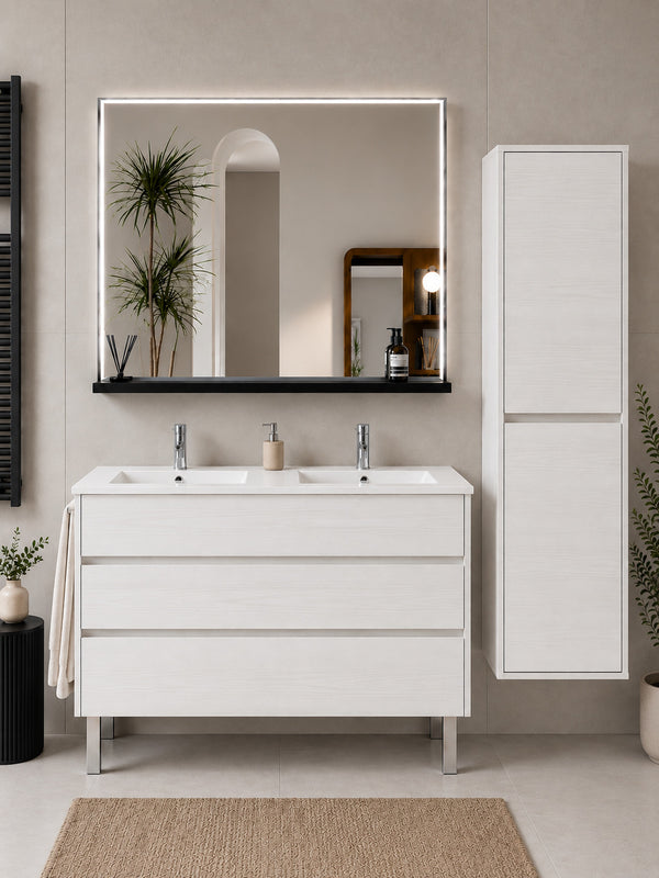 Badmöbel Mit Waschbecken Origenbath Imperia Ohne Spiegel 120x45 Cm Doppelwaschbecken Nordisch Weiß Mit Säule