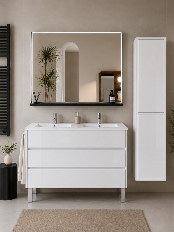 Badmöbel Mit Waschbecken Origenbath Imperia Ohne Spiegel 120x45 Cm Doppelwaschbecken Weiß Mit Säule