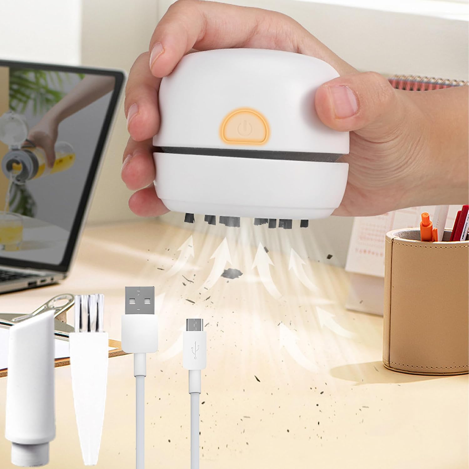 Mini-tischstaubsauger, 65 X 63 Mm, Tragbar, Kabellos, Usb-aufladbar, Hohe Saugkraft, Ideal Für Büro, Auto, Schule Und Zuhause