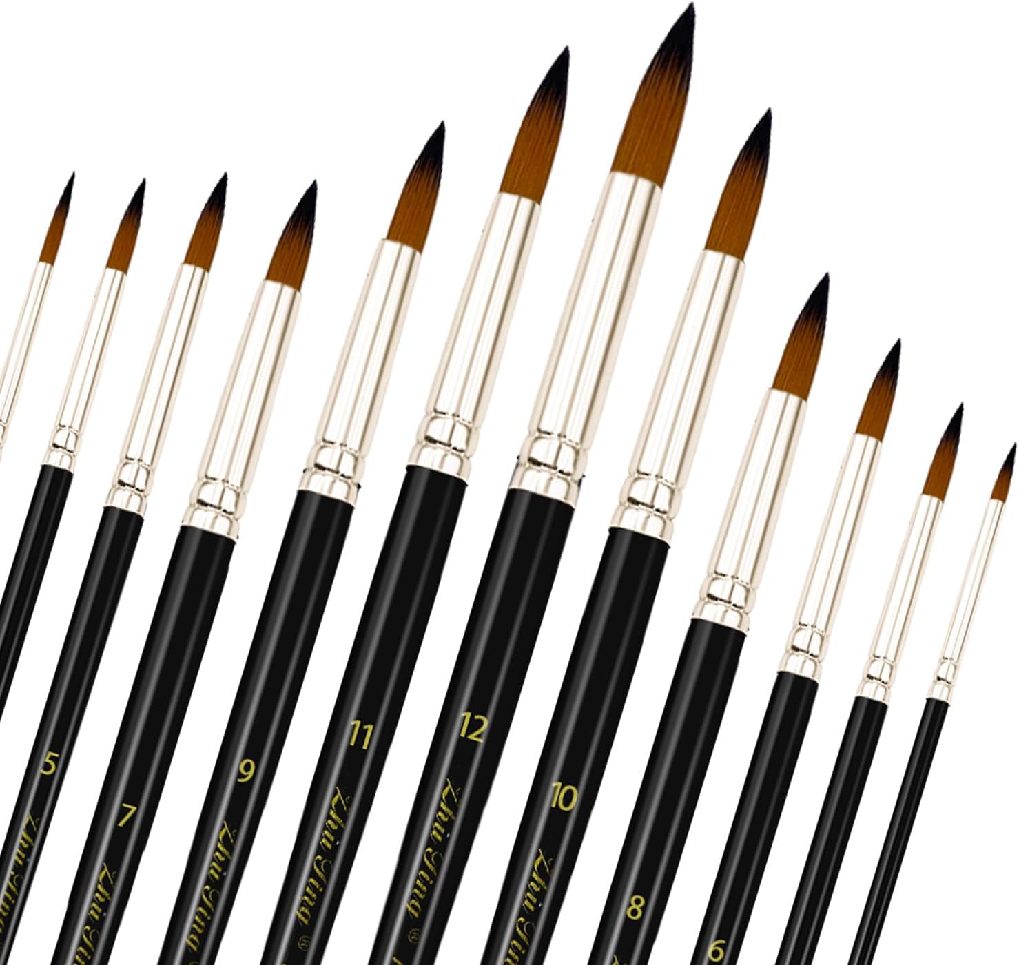 12-teiliges Professionelles Acrylfarben-pinselset Aus Nylon, Künstlerpinselset Für Aquarell-, Gouache- Und Ölmalerei, Kunstpinsel: Rund, Spitz, Katzenzunge, Oval, Waschbar (schwarz)