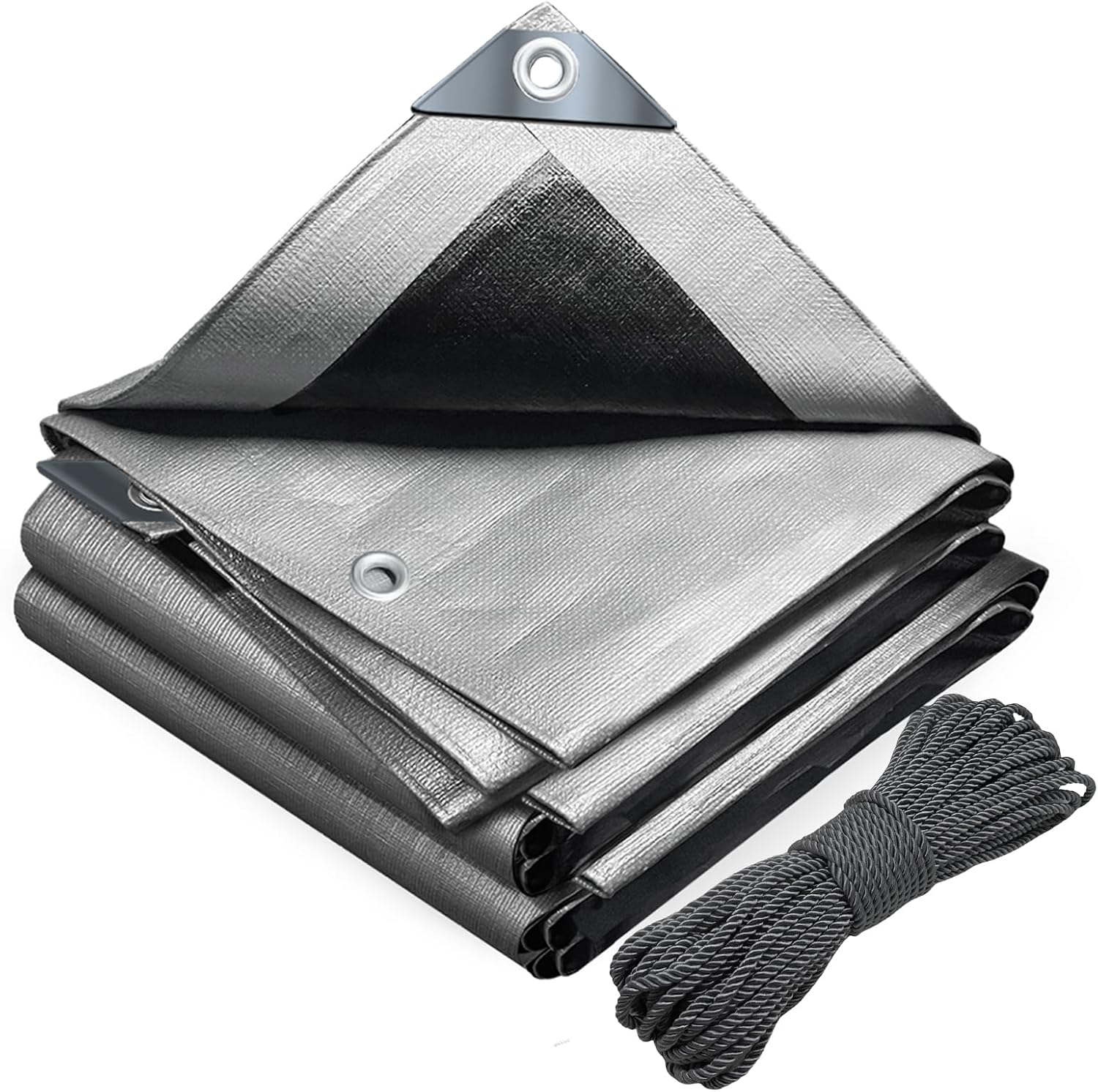 Schutzplane Aus Polyethylen, 180 G/m², Extrem Strapazierfähig, Wasserdicht, Beidseitig Beschichtet, Mit Aluminiumösen, Wasserdichte Abdeckung Für Garten Und Pool, Grau, 6 X 8 M