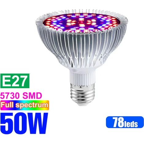 Led-pflanzenwachstumslampe (e27 50w - (85-265v), Vollspektrum) - Fitolamp Gartenbaulampe Für Gewächshäuser Und Hydrokulturen.