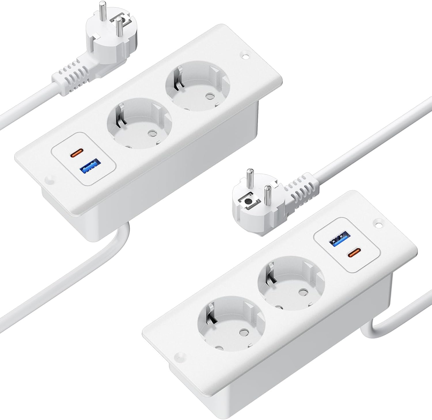 2er-set Einbau-steckdosenleisten Mit 20-w-usb-c- Und Usb-a-anschlüssen, Tisch-einbau-steckdosenleisten Für Büro Und Zuhause, 1,8 M Kabel, Weiß