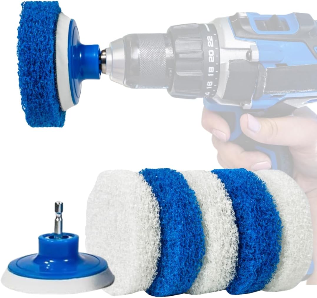 Rotoscrub Badezimmerreinigungs-bohrmaschinen-zubehörset Blau Weiß