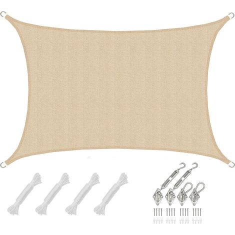 Rechteckiges, Atmungsaktives Sonnensegel (3 X 4 M) – 80 % Uv-schutz – 220 G/m² Polyethylengewebe – Edelstahlbefestigungen – Amanka