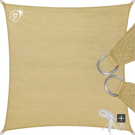 Tectake – 3 M X 3 M Quadratisches Sonnensegel, Beige – 100 % Polyethylengewebe Mit Edelstahlösen – Uv-schutz 50+ – Einfache Montage