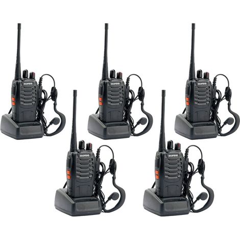 5er-pack Bf-888s Walkie-talkies – Reichweite Bis Zu 5 Km – 16 Kanäle – 8 Stunden Akkulaufzeit – Usb-kabel Inklusive – Kompaktes Funkgerät – Housecurity