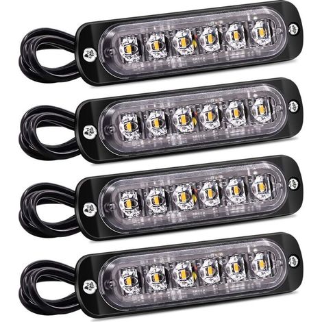 4er-set 6-led-blitz-seitenmarkierungsleuchten – Gelbe Warnblinkerleiste – Störungsanzeige – Universelle 12v/24v Wasserdichte Notfall-blinkleuchten Für Pkw/lkw – Crezuo