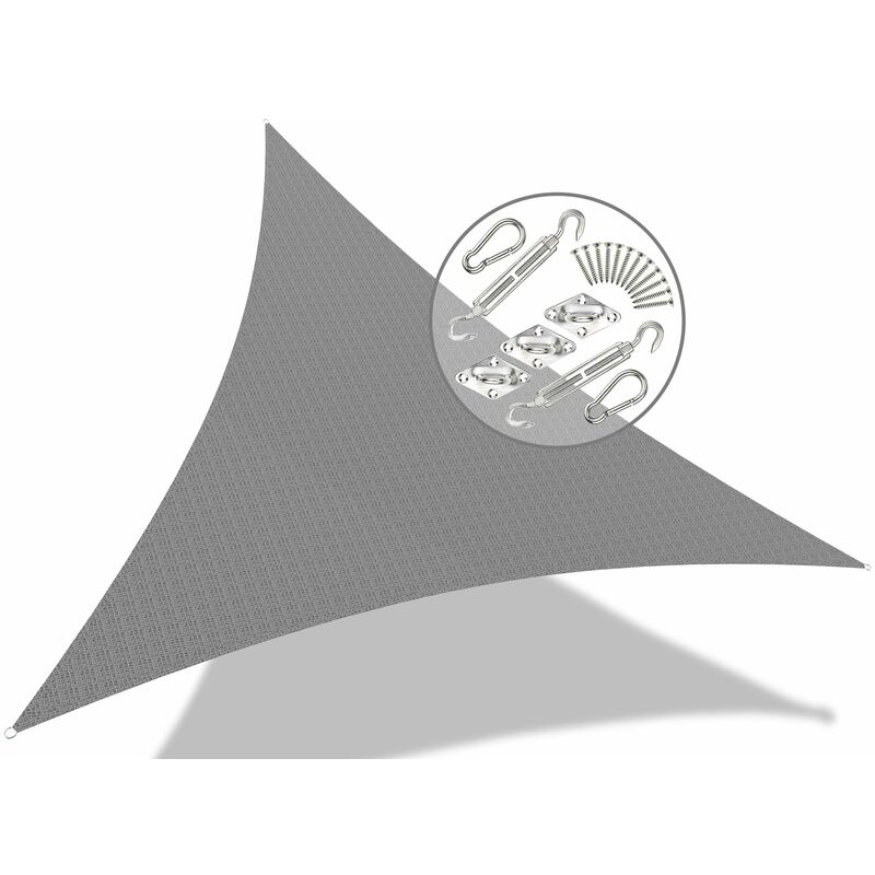 Dreieckiges Sonnensegel (3 X 3 X 3 M), Grau – 90 % Uv-schutz – 180 G/m² Reißfestes Hdpe – Befestigungsmaterial Inklusive