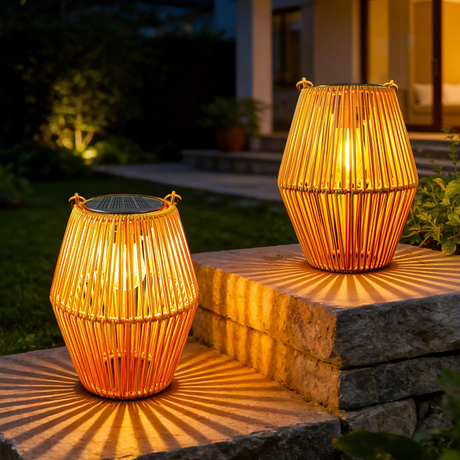 Solar-außenlaternen, 2 Stück, Böhmisches Rattan, Warmweiß