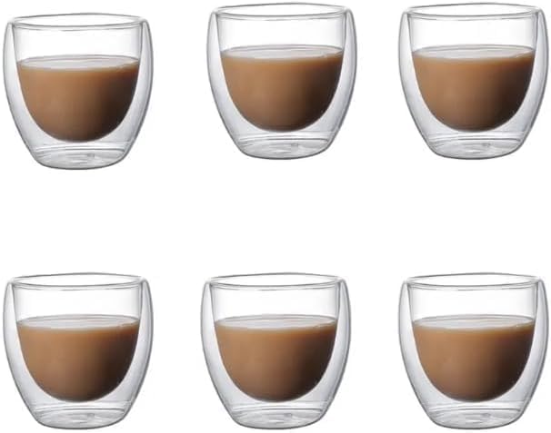6-teiliges Set 80-ml-espressogläser/kaffeetassen Doppelwandige Espressotassen Wärmeisoliert Ideal Für Latte Macchiato, Cappuccino Und Americano
