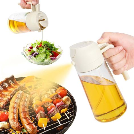 Ölzerstäuber Für Die Küche, 470 Ml 2-in-1 Olivenöl-spenderflasche Für Die Küche, Aus Hochwertigem Glas (1 Cremeweiß)