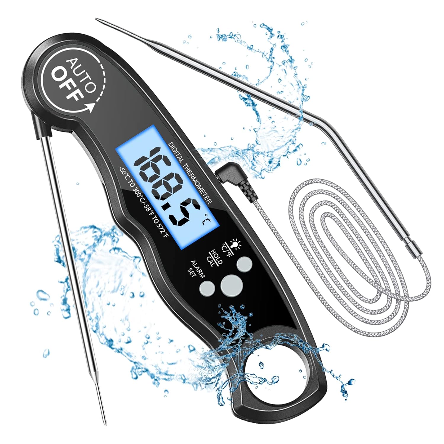 Küchenthermometer Mit Zwei Sonden, Schneller Messfunktion Und Lcd-anzeige Kochthermometer Mit Temperaturalarm Und Magnet, Digitales Fleischthermometer Für Grill, Steak, Öl, Milch Und Gebäck