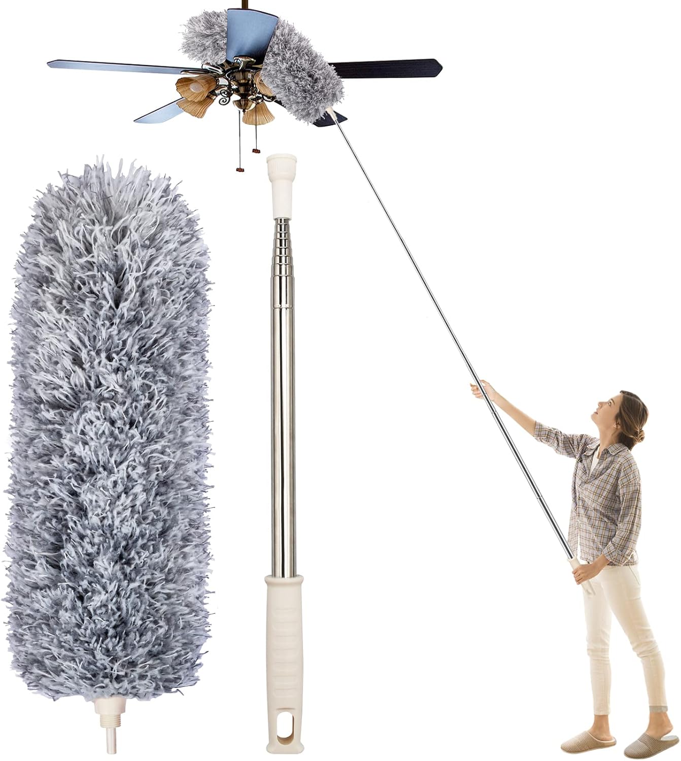 Staubwedel, Mikrofaser-staubwedel Mit Edelstahlgriff, Ausziehbarer Staubwedel Von 30 Bis 100 Zoll Zur Reinigung Von Deckenventilatoren, Jalousien, Fußleisten Und Autos.