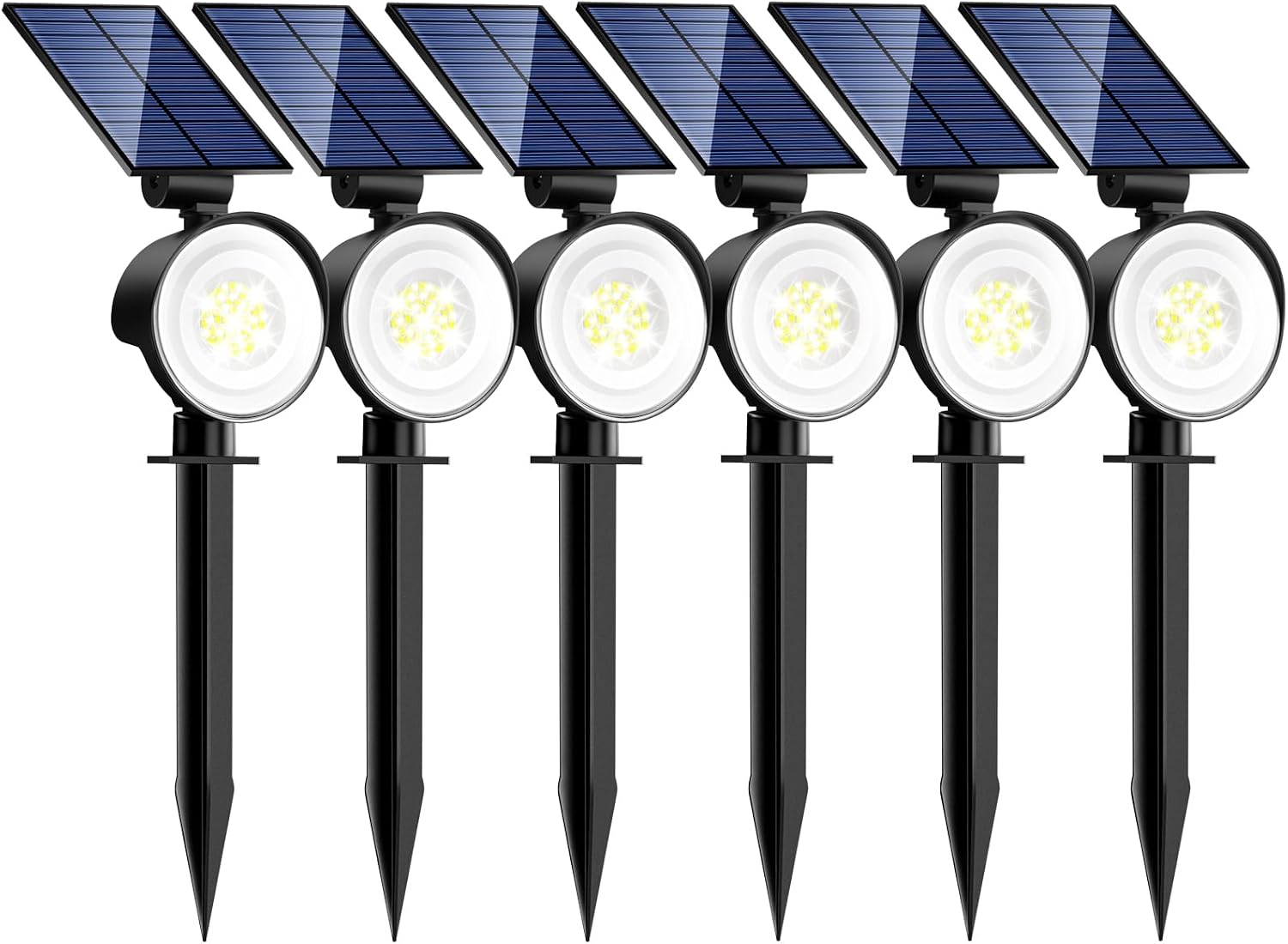 Nipify Solar-gartenleuchten Für Den Außenbereich, 6er-pack, Leistungsstarke Solar-strahler Mit 53 Leds/3 Modi, Wasserdichte, Verstellbare Solarleuchten Für Einfahrten, Wege Und Wände [kaltweiß]