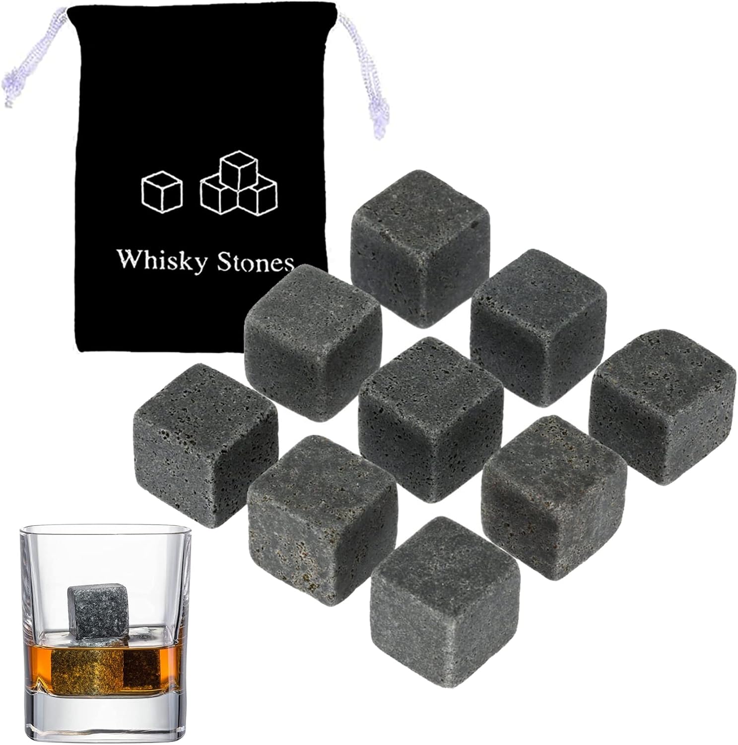 9 Whisky-steine, Granit-kaltsteine, Whisky-steine, Wiederverwendbare Eiswürfel, Granit-whisky-stein-eiswürfel, Ideale Alternative Zu Eiswürfeln (2 X 2 Cm)