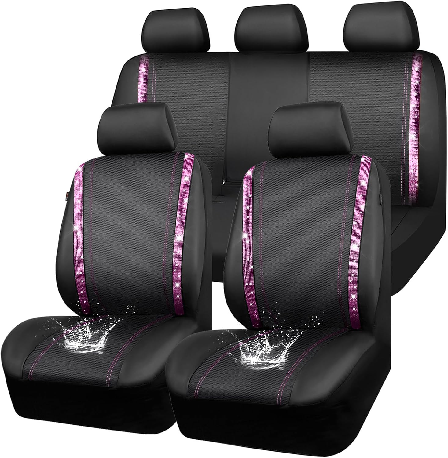 Pass Wasserdichte Autositzbezüge Aus Leder, Glitzernd, Diamantglänzend, Universell Passend Für 95 % Aller Autos, Lkws, Suvs, Damen- Und Mädchenmodelle (komplettset, Pink)