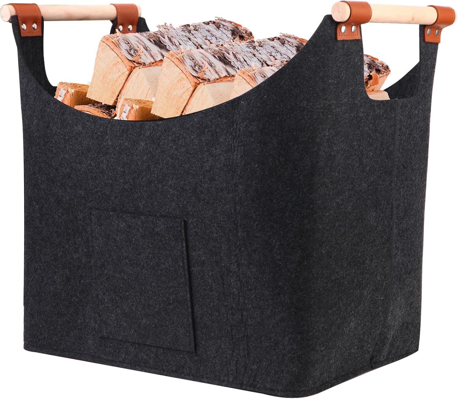 Großer Holzkorb Für Brennholz, 60 L, Mit Griffen, Aus Extra Dickem Filz, 45 X 32 X 40 Cm