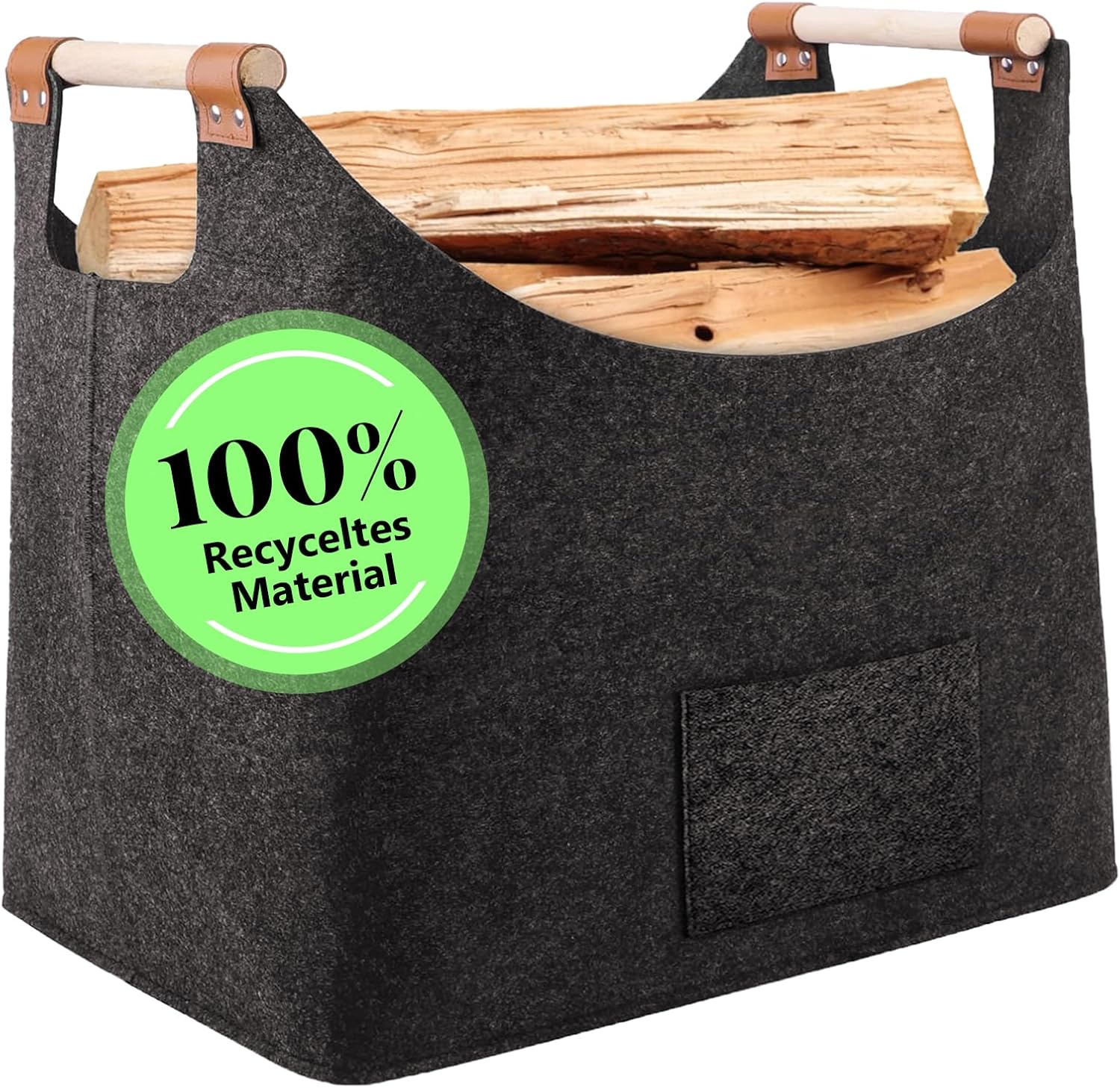 Xxl 60l Brennholzkorb, Große, Dicke Filz-brennholztasche, Stabiler, Faltbarer Aufbewahrungskorb Mit Verstärkten Griffen, Organizer Für Brennholz, Zeitungen Und Lebensmittel Im Innenbereich (dunkelgrau