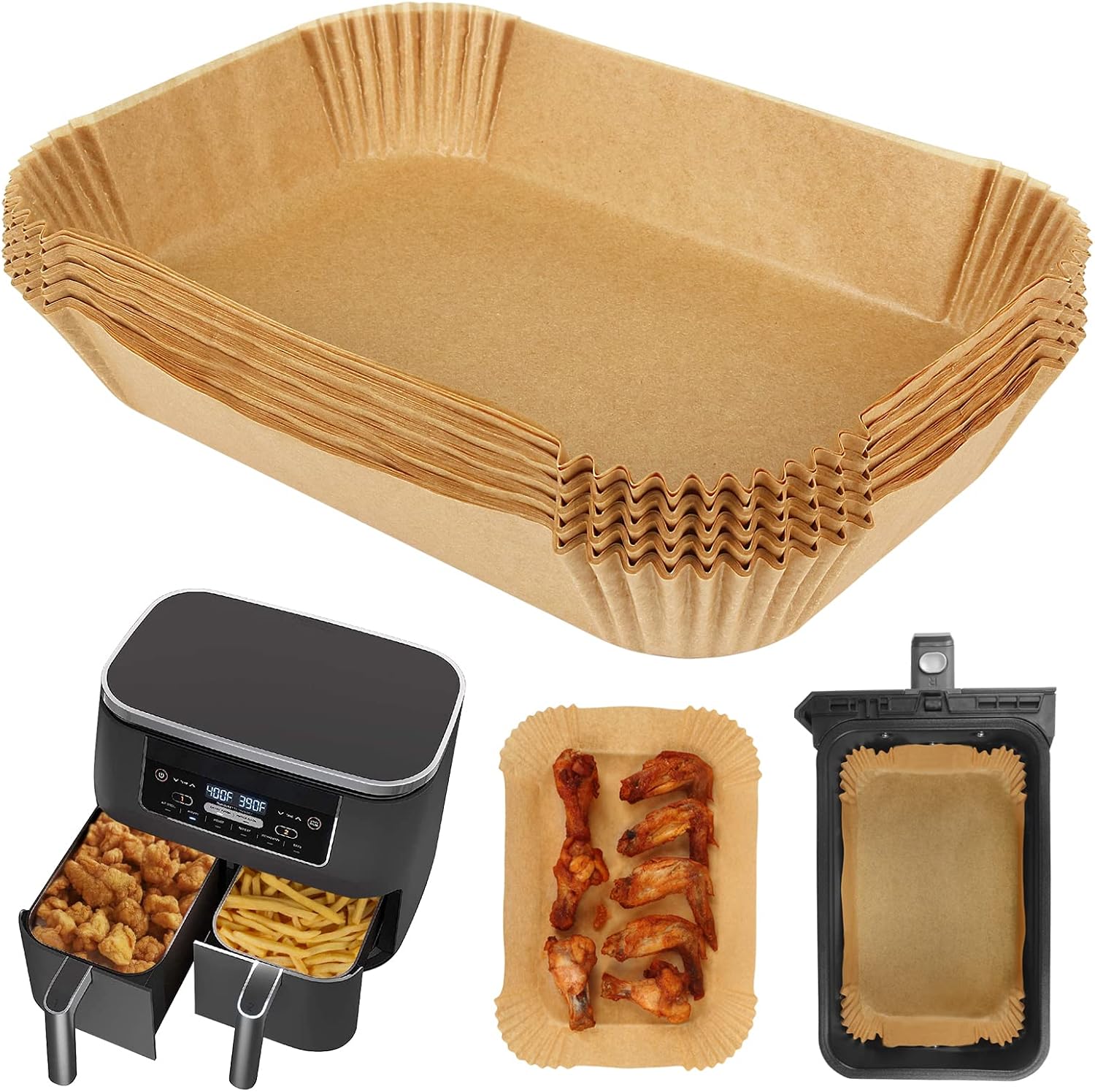 Backpapier Für Ninja Air Fryer 9,5l, Kompatibel Mit Ninja Foodi Max Dual Zone Af400eu/af300eu 7,6l & Double Stack Xl Sl400eu, Zubehör Für Ninja Air Fryer (50 Stück)