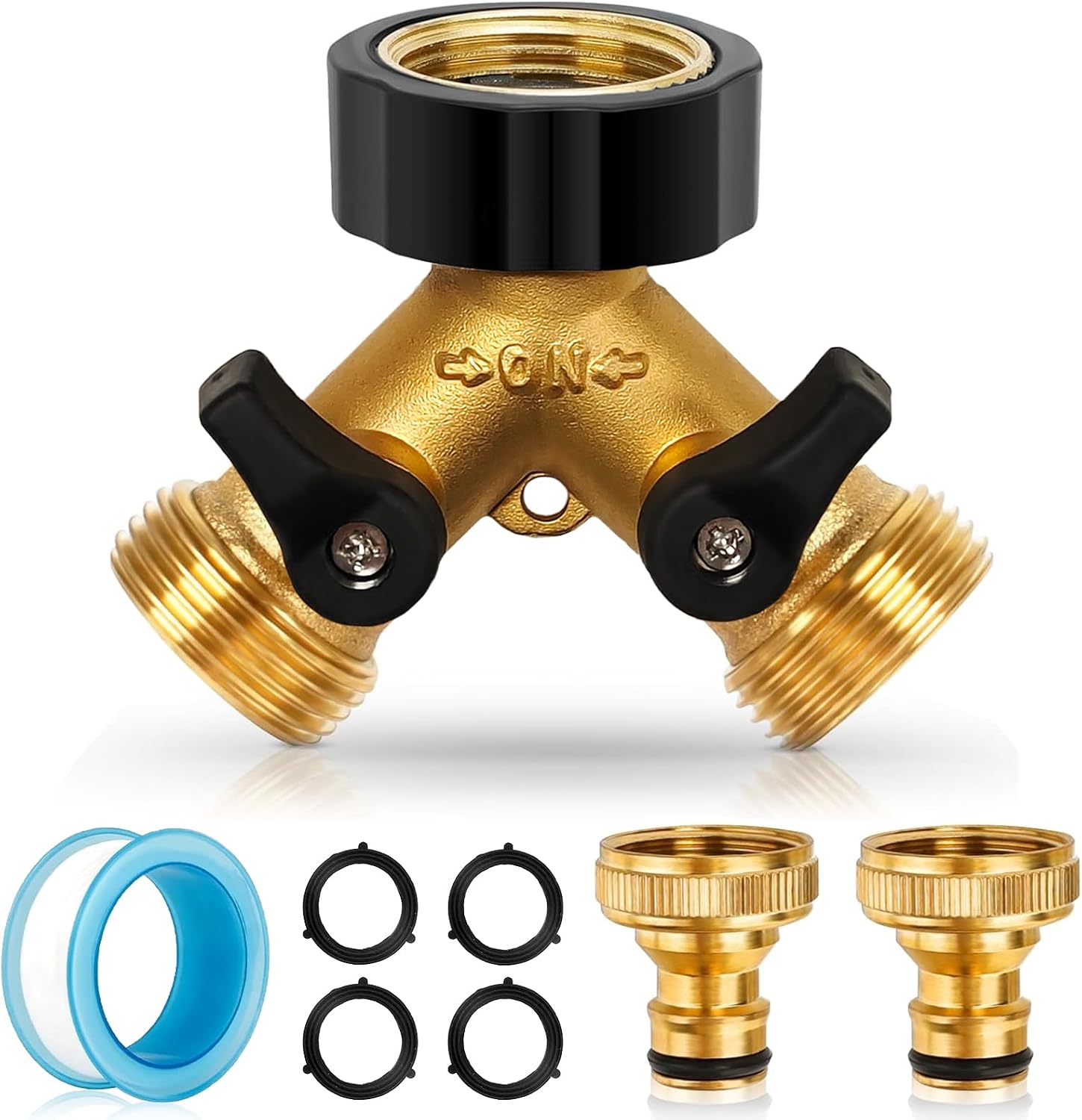 2-wege-y-verteiler-schlauchanschluss 3/4" Doppelwaschmaschinenhahn, Messing-schlauchadapter Mit Separaten Absperrventilen (gold)
