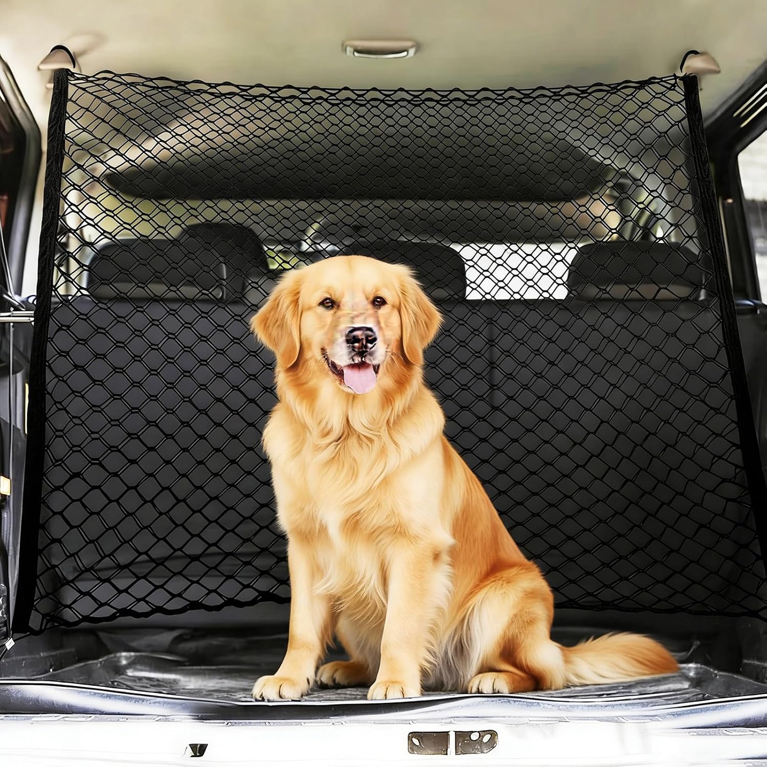 Hunde-autonetz 120×90 Cm, Kofferraumtrennwand, Auto-barriere Für Hunde Und Katzen, Doppellagiges Netz Mit 4 Haken, Universell Für Suvs, Limousinen Und Lkws
