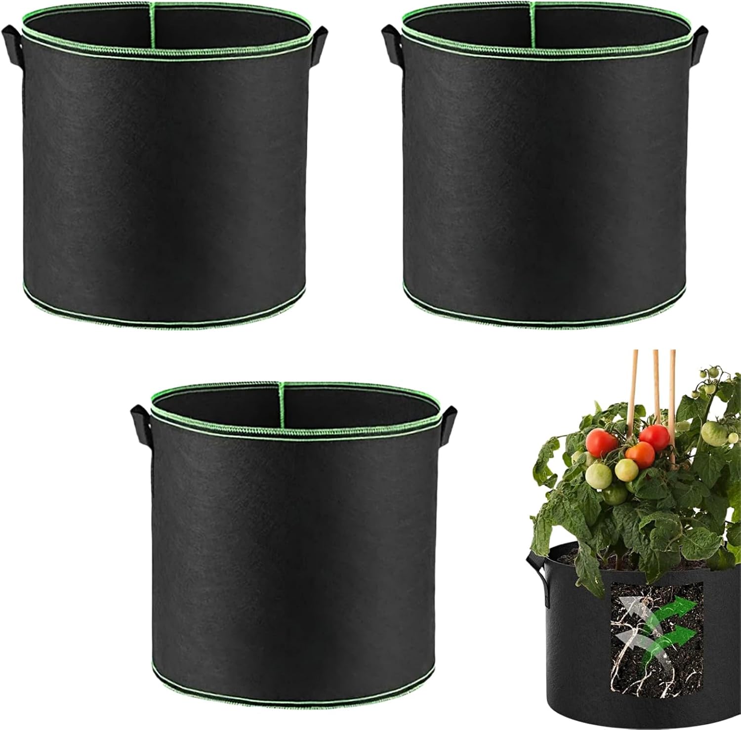 3-teiliges Set Atmungsaktiver, Schwarzer Pflanzsäcke Aus Vliesstoff, Tokaneit Pflanzsäcke Mit Griffen, 24 L Pflanzsäcke, 35 X 30 Cm, Für Pflanzen, Erdbeeren, Blumen, Balkon Und Garten